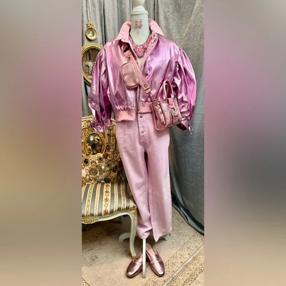 Pink Denim Jumpsuit - Picture 3 of 6